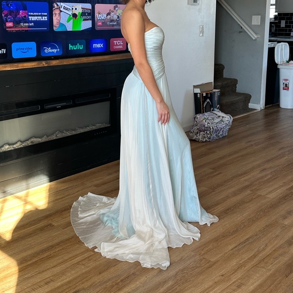 White Sherri Hill with blue underlay perfect for prom or pageant - Picture 4 of 5